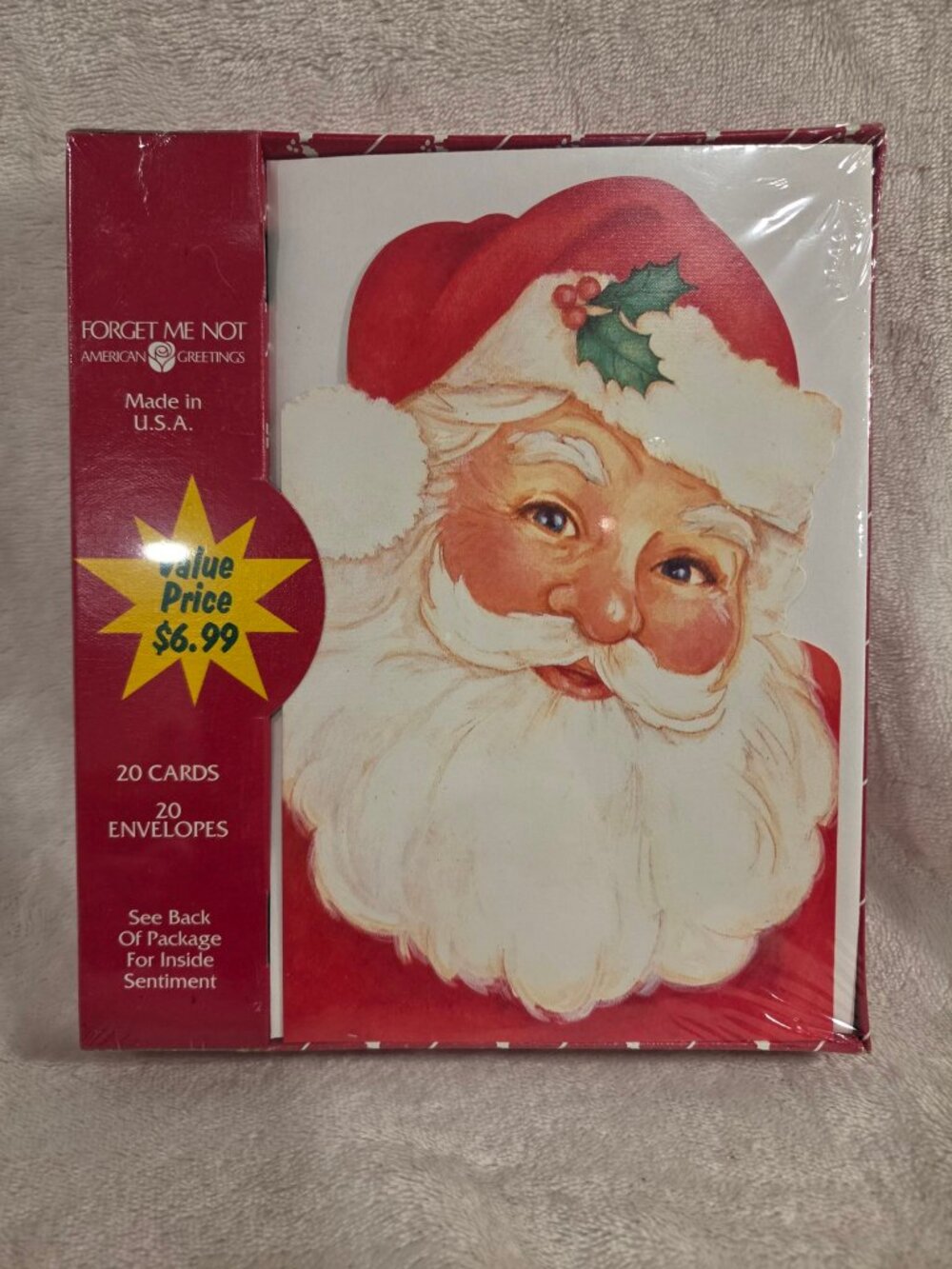 VTG Christmas Cards Box 20 Sealed Santa Claus Face Value American Greetings